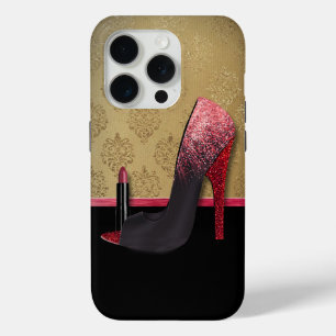 Stylish Glitter Heels & Lipstick iPhone 15 Pro Case