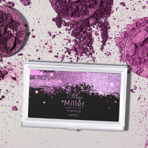 Stylish Glittery Magenta And Black Makeup Artist Business Card Case