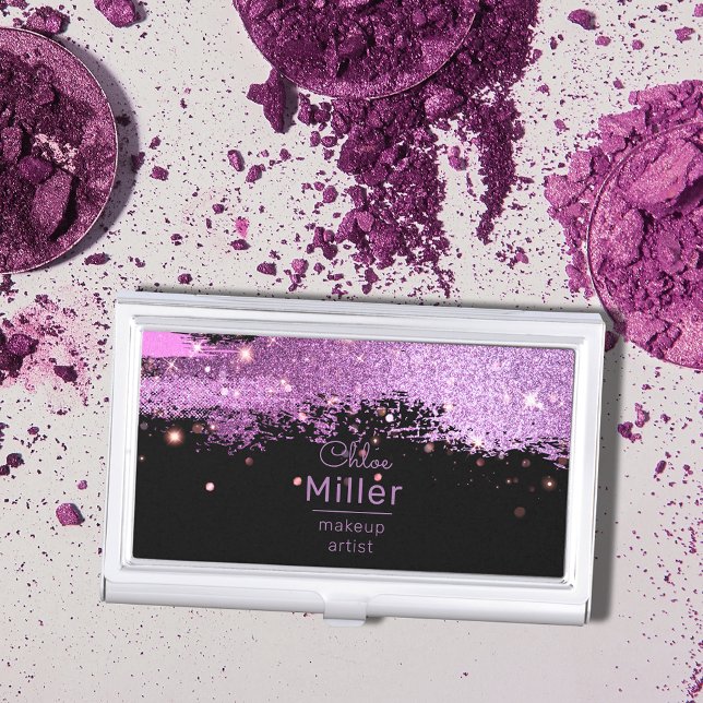 Stylish Glittery Magenta And Black Makeup Artist  Business Card Case (Creator Uploaded)