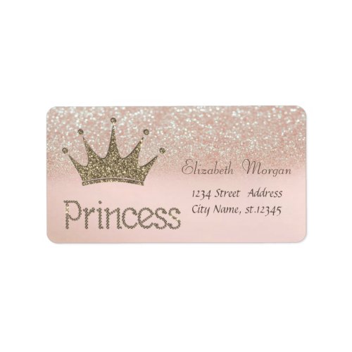 StylishGlittery Tiara PrincessGlitter Bokeh Label