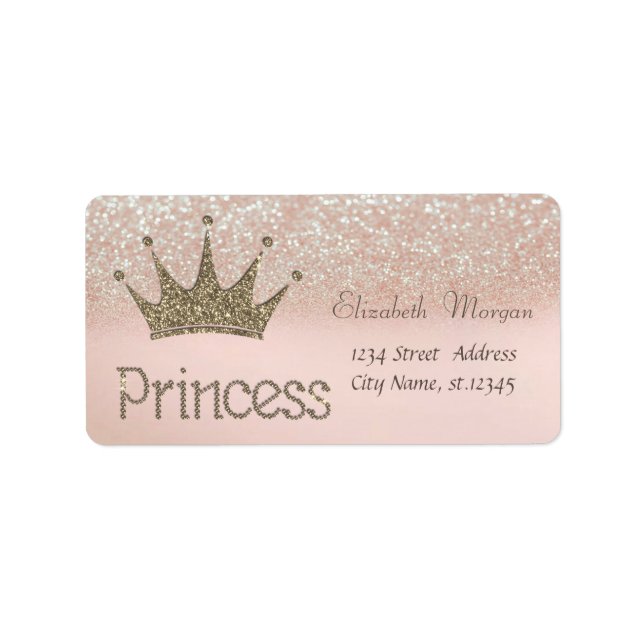 Stylish,Glittery Tiara Princess,Glitter Bokeh Label (Front)