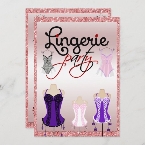 Stylish Glitzy Bachelorette Lingerie Party Invitation