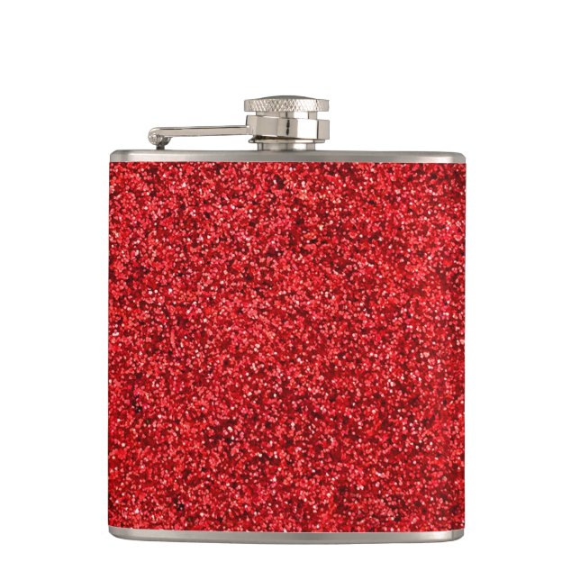 Stylish Glitzy Red Sequin Sparkles Flask (Front)