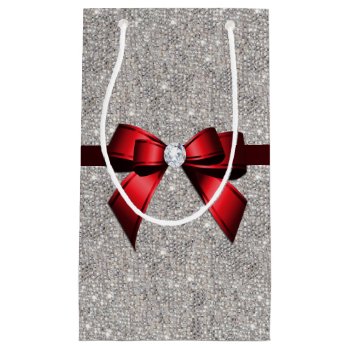 Stylish Glitzy Sequins Bow & Ribbon Small Gift Bag by kye_designs at Zazzle