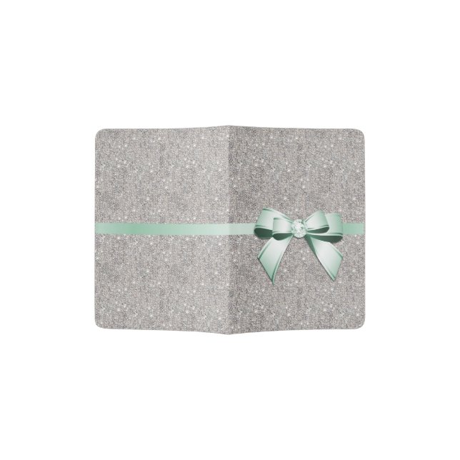 Stylish Glitzy Sequins, Mint Bow & Ribbon Passport Holder (Opened)