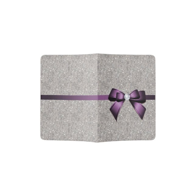 Stylish Glitzy Sequins, Purple Bow & Ribbon Passport Holder (Opened)