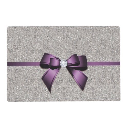 Stylish Glitzy Sequins Purple Bow  Ribbon Placemat