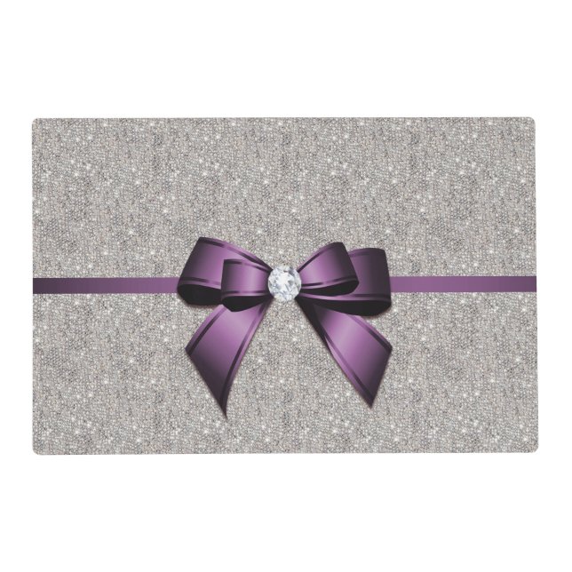 Stylish Glitzy Sequins, Purple Bow & Ribbon Placemat (Back)