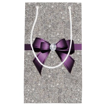 Stylish Glitzy Sequins  Purple Bow & Ribbon Small Gift Bag by kye_designs at Zazzle