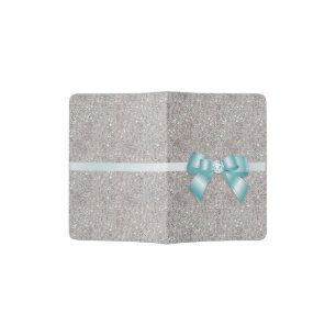 Stylish Glitzy Sequins, teal Bow & Ribbon Passport Holder