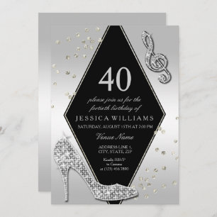 Stylish Glitzy Silver 40th Birthday Invitation