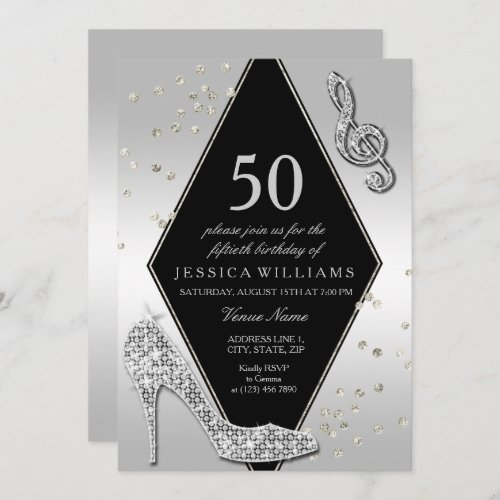 Stylish Glitzy Silver 50th Birthday Invitation