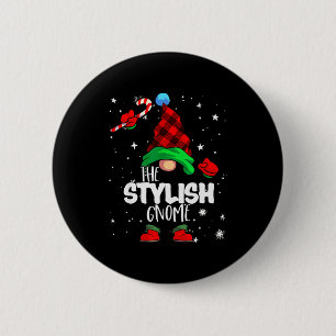 Stylish Gnome Red Buffalo Plaid Matching Family Ch Button