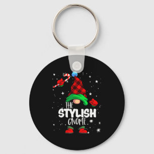 Stylish Gnome Red Buffalo Plaid Matching Family Ch Keychain