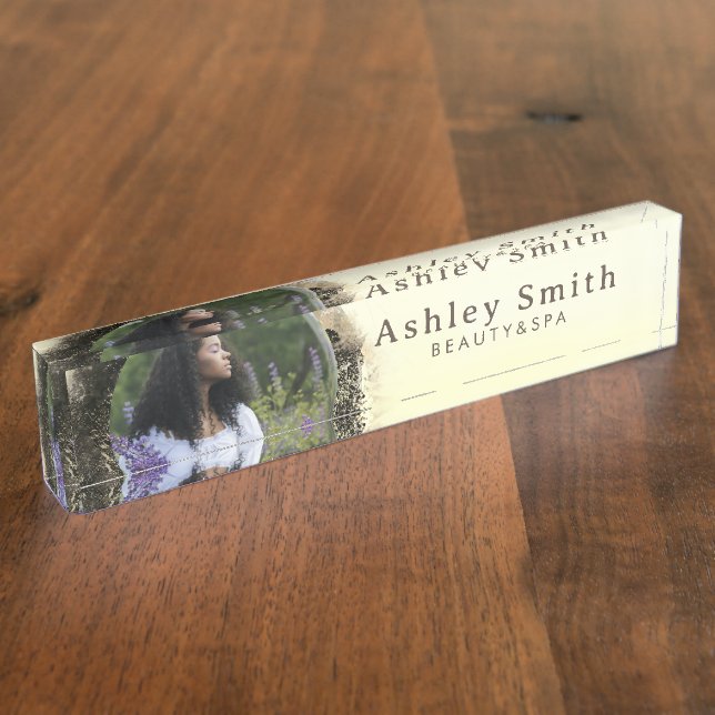 Stylish Gold Abstract Circle Frame Photo Desk Name Plate (Side)