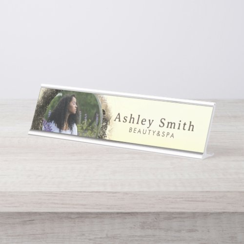 Stylish Gold Abstract Circle Frame Photo Desk Name Plate