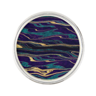 Stylish gold abstract marbleized paint image lapel pin