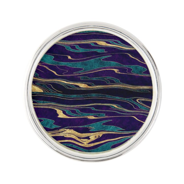 Stylish gold abstract marbleized paint image lapel pin (Front)