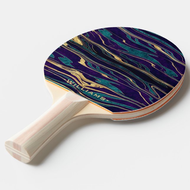 Stylish gold abstract marbleized paint image ping pong paddle (Front Angle)
