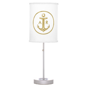 Stylish gold anchor with initials Nautical Gifts Table Lamp