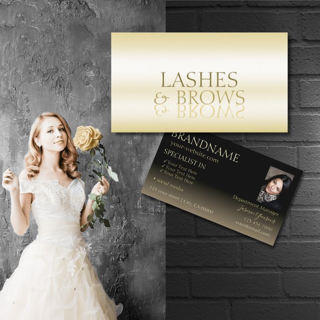 Stylish Gold and Black Cool Mirror Font with Photo Business Card (Creator Uploaded)