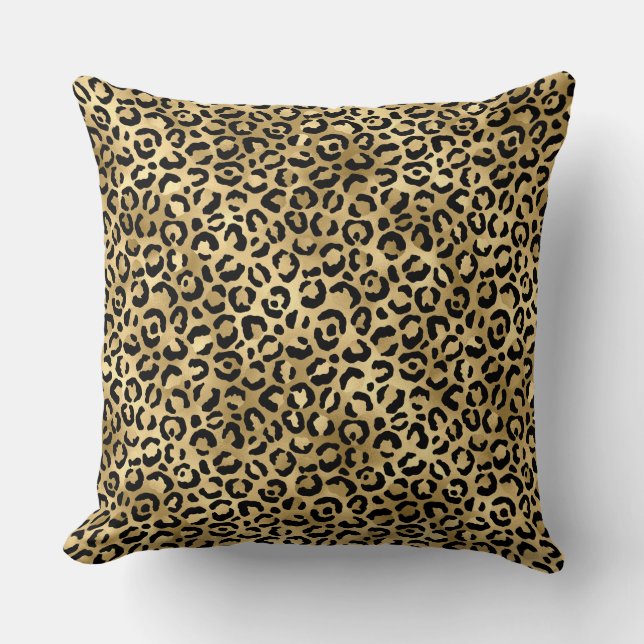 Stylish Gold and Black Foil Leopard Spots Pattern Throw Pillow (Front)