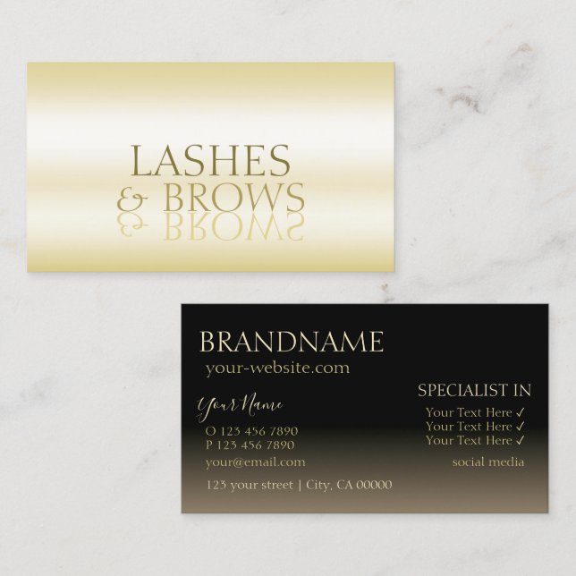 Stylish Gold and Black Mirror Font Professional Business Card (Front/Back)