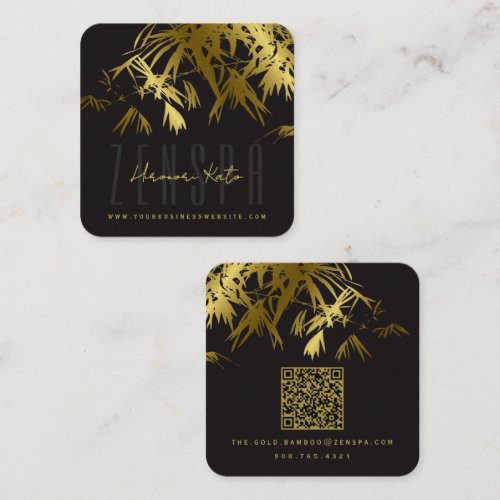 Stylish Gold And Black Oriental Bamboo Leaves Zen Square Business Card