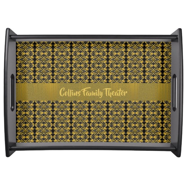 Stylish Gold and Black Personalized Serving Tray (Front)