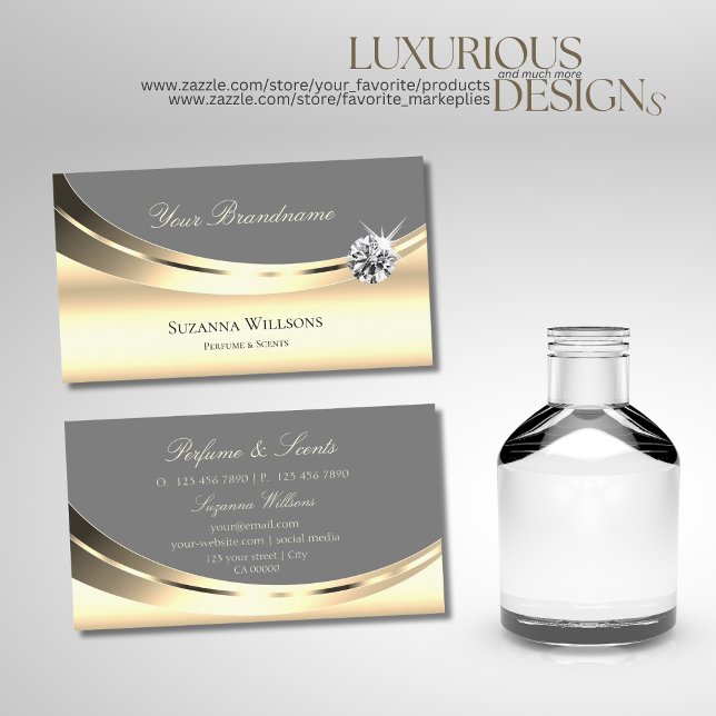 Stylish Gold and Gray with Luminous Luxe Diamond Business Card (Creator Uploaded)