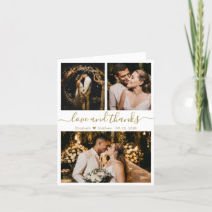 Stylish Gold and White Wedding Photo Collage Letterpress Thank You Card