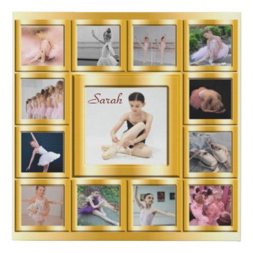 Stylish Gold Ballet Photo Collage To Personalise Faux Canvas Print