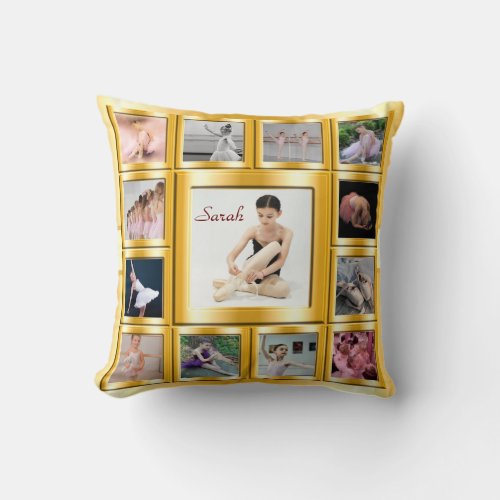 Stylish Gold Ballet Photo Collage To Personalise Throw Pillow
