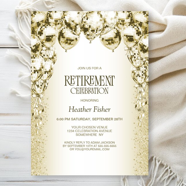 Stylish Gold Balloons Retirement Party Invitation (Creator Uploaded)