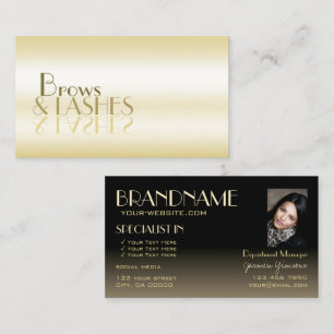 Stylish Gold Black Chic Mirror Letters with Photo Business Card