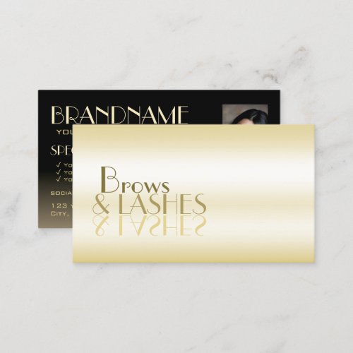 Stylish Gold Black Chic Mirror Letters with Photo Business Card