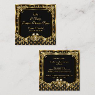 Stylish Gold Black Damask Elegant Designer Square Business Card