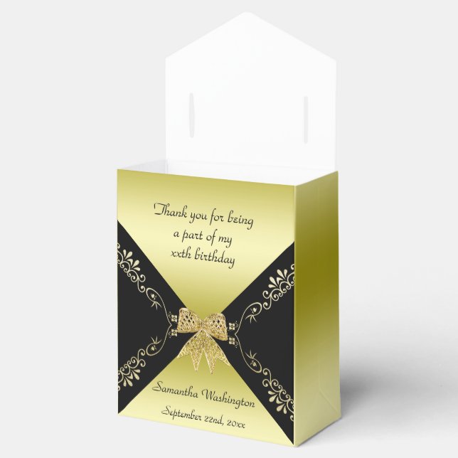 Stylish Gold & Black Decorative Bow Birthday Favor Boxes (Opened)