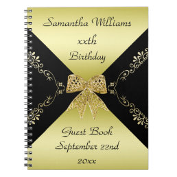 Stylish Gold &amp; Black Decorative Bow Birthday Notebook