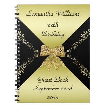 Stylish Gold & Black Decorative Bow Birthday Notebook by shm_graphics at Zazzle