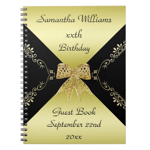 Stylish Gold  Black Decorative Bow Birthday Notebook