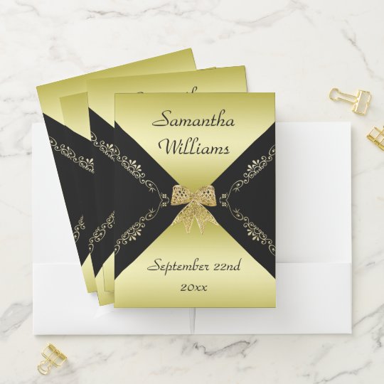 Stylish Gold Black Decorative Bow Birthday Pocket Folder