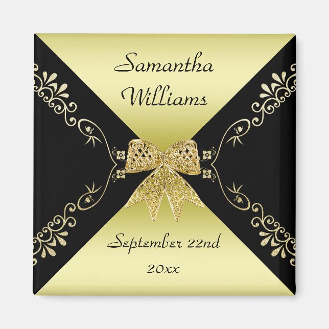 Stylish Gold & Black Decorative Bow Favor Magnet (Front)