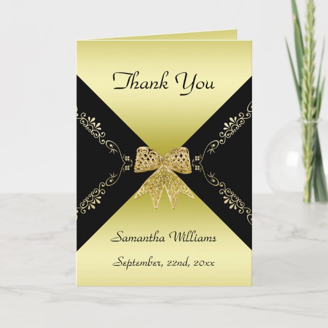 Stylish Gold & Black Decorative Bow Thank You (Front)