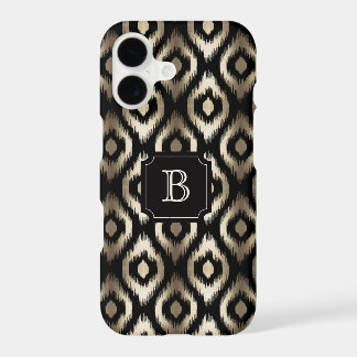 Stylish Gold & Black Diamond Ikat Pattern Monogram iPhone 17 Case