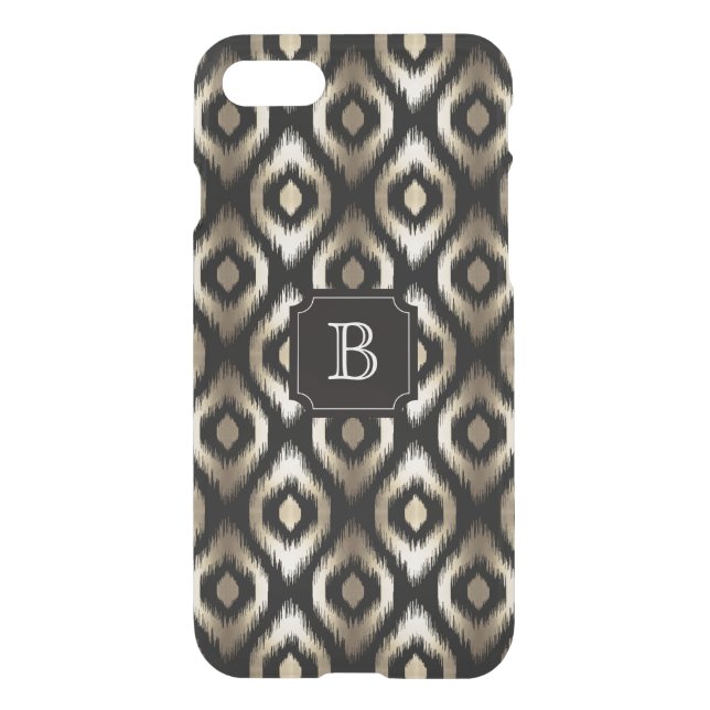 Stylish Gold & Black Diamond Ikat Pattern Monogram Uncommon iPhone Case (Back)