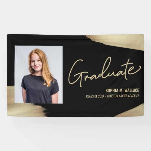 Stylish Gold Black Graduate Photo Class of 2024 Banner