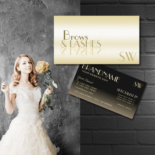 Stylish Gold Black Mirror Letters with Monogram Business Card