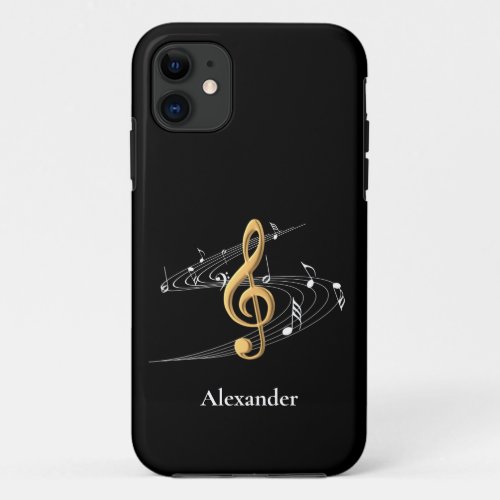 Stylish Gold Black Music Clef Personalized iPhone 11 Case