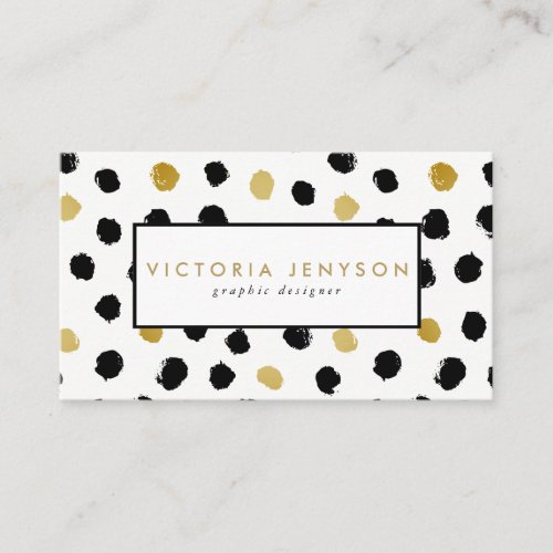 Stylish Gold Black Polka Dots Brushstrokes Business Card